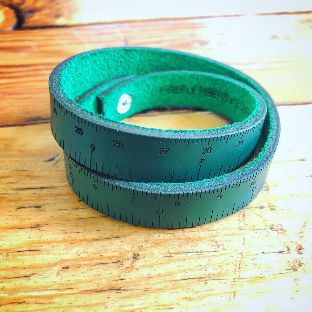 Firefly Fibers | Leather Wrist Ruler Green