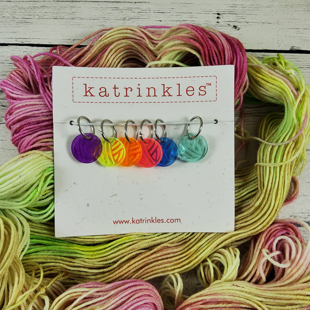 Katrinkles | Neon Yarn Ball Stitch Marker Set